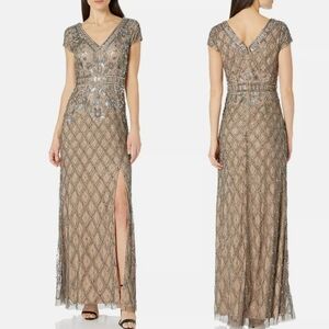 Adrianna Papell Embroidery Sequins Beaded Evening Wedding or Prom Gown